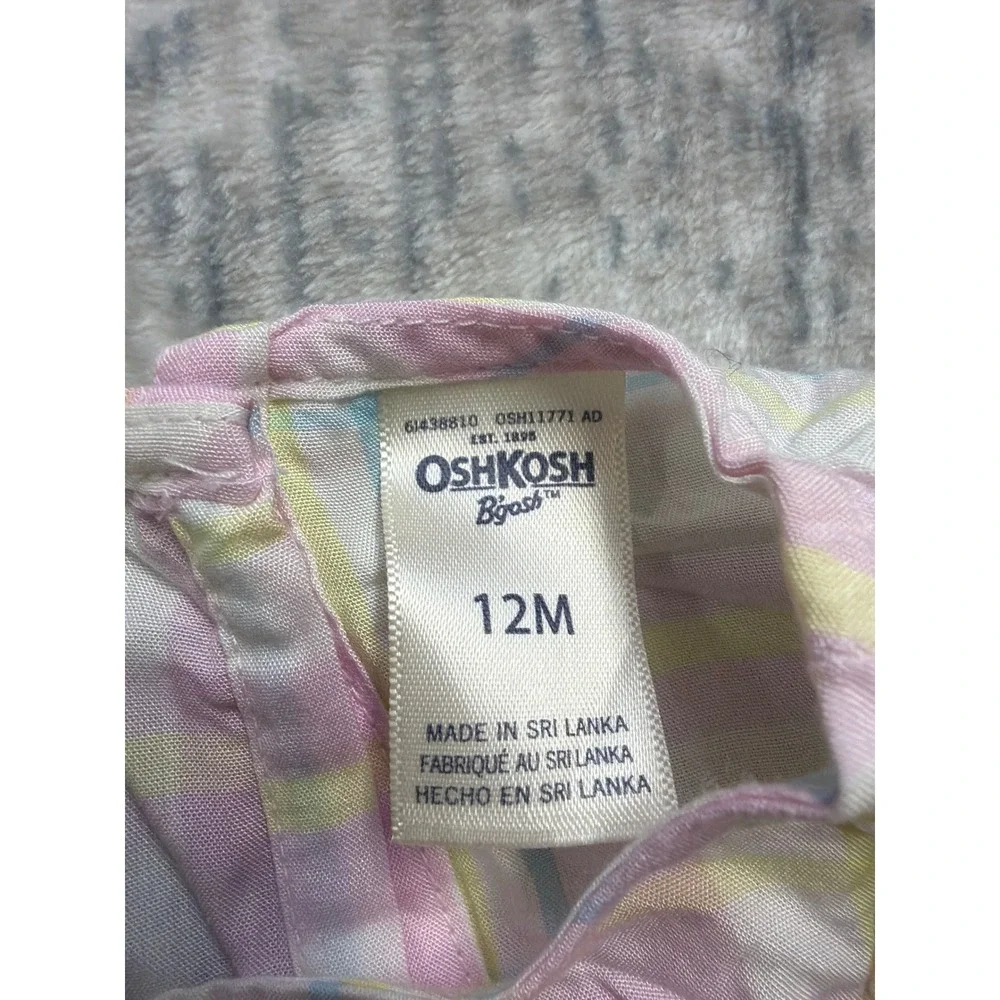 OshKosh B'gosh Baby Girl 12M Pastel Plaid Ruffle Tiered Dress 6I438810 Pink Yel‎